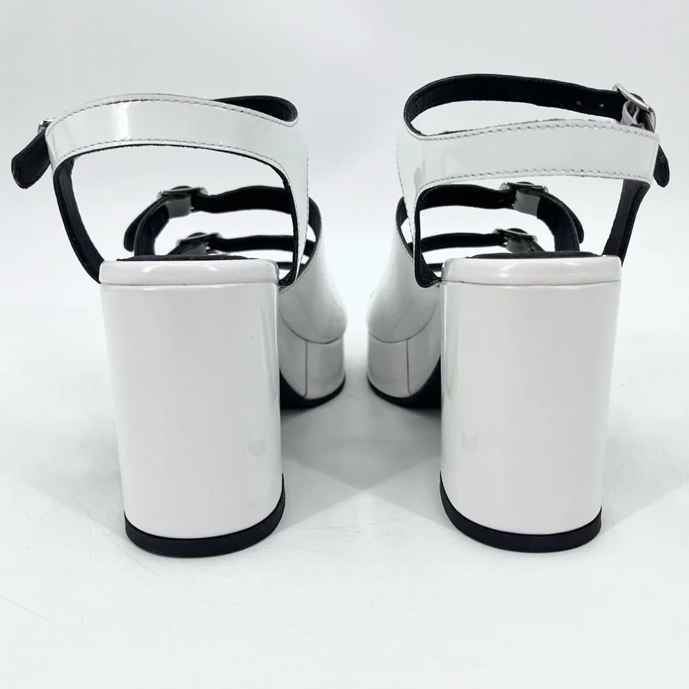NEW Seychelles Loosen Buckled Up White Patent Leather 90s Platform Sandals 8.5